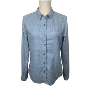 Patagonia Long Sleeve Organic Cotton Light Blue Plaid Flannel Shirt- Size Large